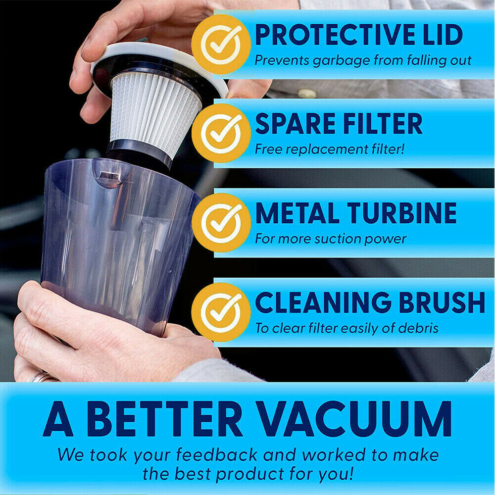 This Cordless Handheld Rechargeable Vacuum Cleaner has plenty of power to clean up those hard messes. Perfect for indoors and out, to clean your car and vacuum in the cracks for a deep clean feel. Easy to use and rechargeable, so no cord to hassle with, as you can use this anywhere