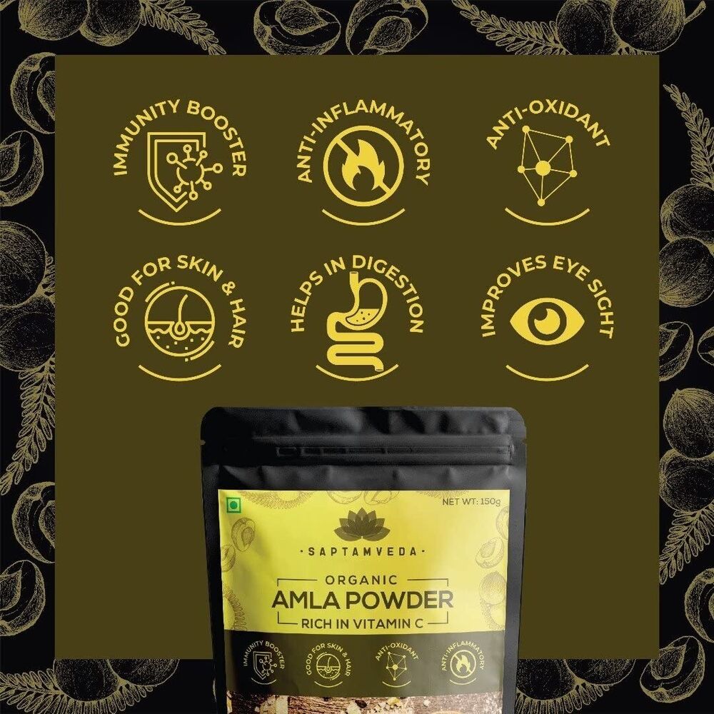 Our SAPTAMVEDA Organic Amla Powder Helps To increase your Healthy And Glowing Skin and is GOOD TO BUILD HAIR AND SKIN IMMUNITY. It is Rich in vitamins and minerals And is a very Healthy Source Of Vitamin C to Help To Build your Immunity.